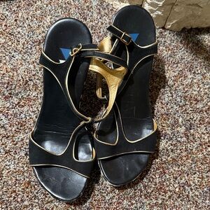 Black and Gold with Animal Hair (Zebra) Wedge Sandals